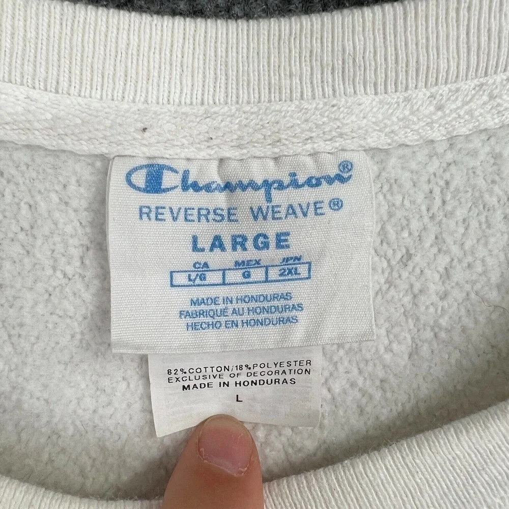 Champion Reverse Weave Sweatshirt Adult Large White Spellout Crewneck Pullover